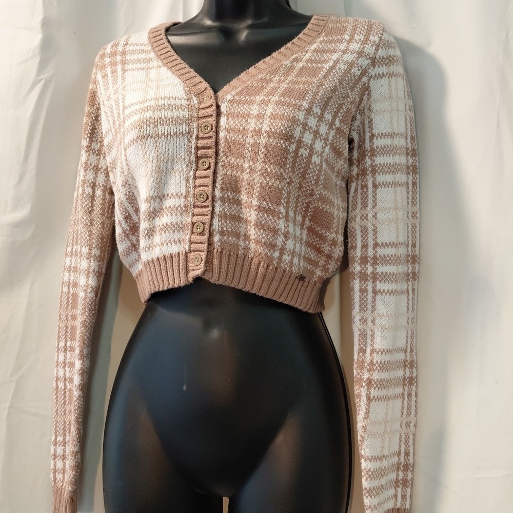 Y2k Hollister Sweater Womens Small S‎ Long Sleeve Button Up Crop Cardigan Plaid